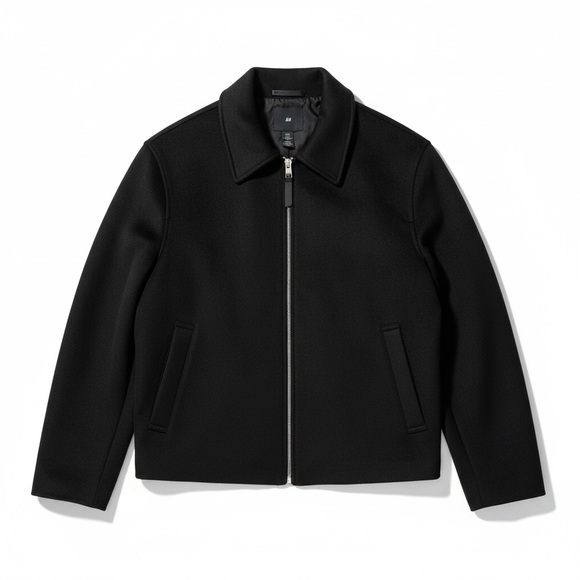 H&M Other - H&M Black Wool Blend Zip-Up Harrington Jacket Size M